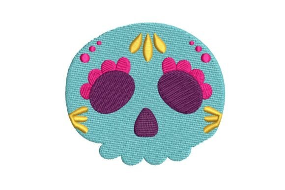 Colorful Blue Sugar Skull Embroidery Design Review