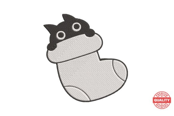 Cute Cat in Stocking Embroidery