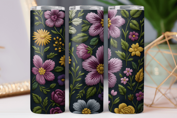 Embracing the Floral Charm of Embroidery Floral Tumbler Wrap Art Png