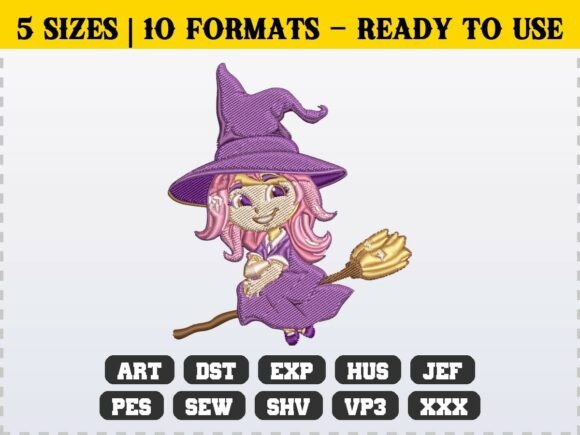 Kawaii Witch Girl Halloween Embroidery