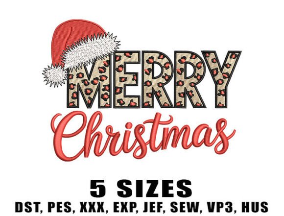 Merry Xmas Leopard Embroidery Designs
