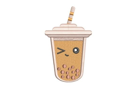 Winking Boba Tea Embroidery Design for Seasonal Gifts
